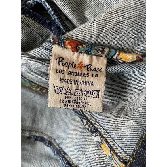 RARE! People 4 Peace Embroidered Denim Jacket, Large, Boho, Unique, Hippy, Y2K - Picture 10 of 12